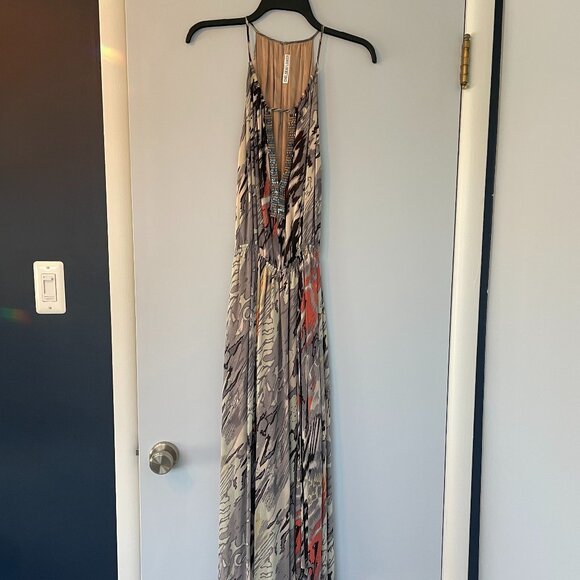 Chelsea Flower Multi-color High/Low Dress With Beaded Plunge Neckline - Picture 1 of 9